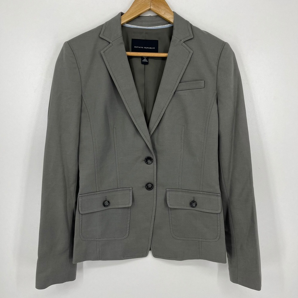 Banana Republic Womens Grey Stretch Tall 2 Button Blazer Suit Jacket Size 2T